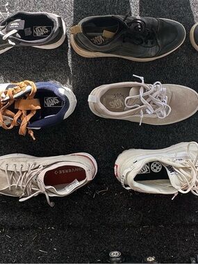 Vans Beige and White Low-Top Sneakers with Suede Accents